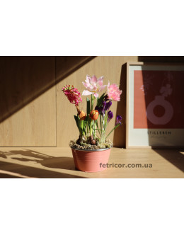 Металеве відерце з первоцвітами Весна