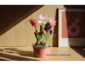 Металеве відерце з первоцвітами Весна